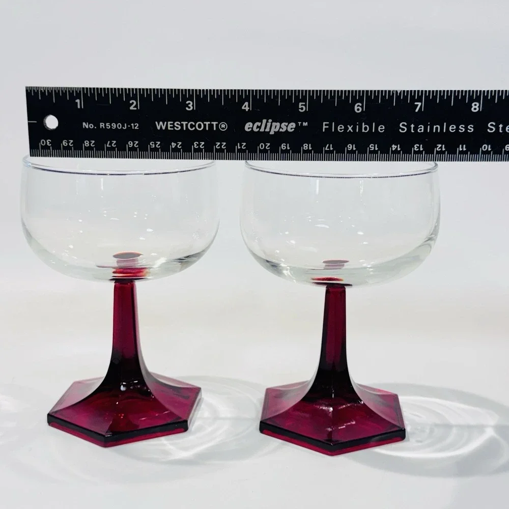 Vintage Ruby Red Pressed Glass Stemmed Wine Cocktail Glasses